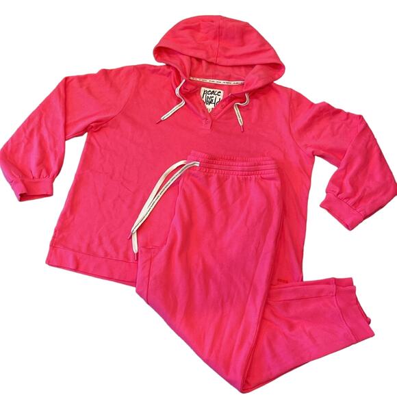 NWOT Peace Love World Button Front Jogger Set Pink Size 1X - Picture 2 of 15